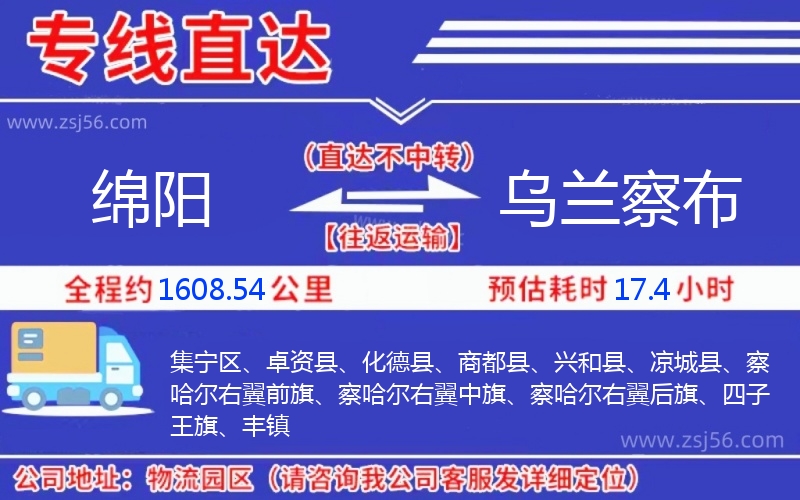 綿陽(yáng)到烏蘭察布物流公司